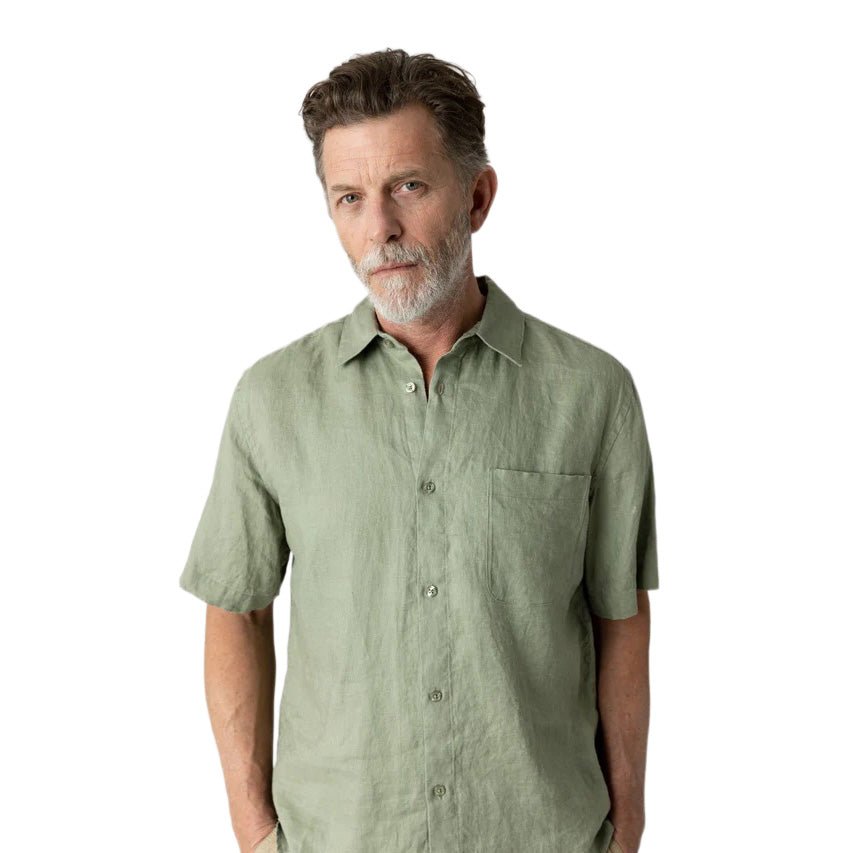 Mos Mosh Gallery Theo S/S Linen Shirt Watercress - Merchant Menswear