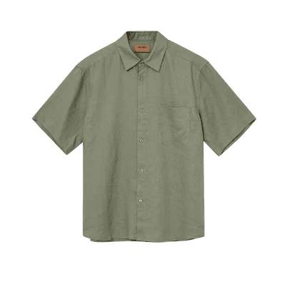 Mos Mosh Gallery Theo S/S Linen Shirt Watercress - Merchant Menswear