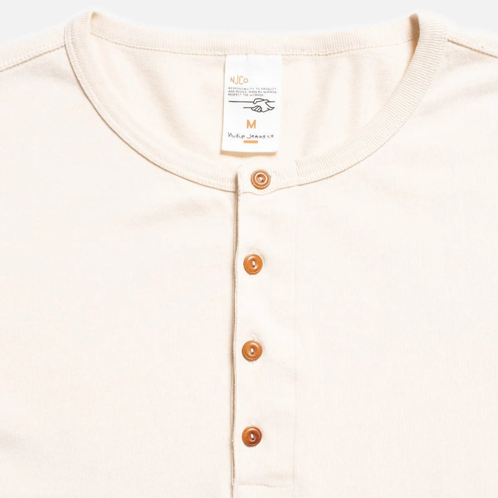 Nudie Jeans Long Sleeve Henley Ecru - Merchant Menswear