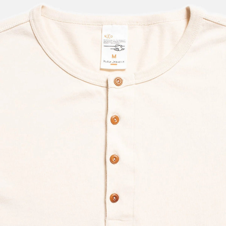 Nudie Jeans Long Sleeve Henley Ecru - Merchant Menswear