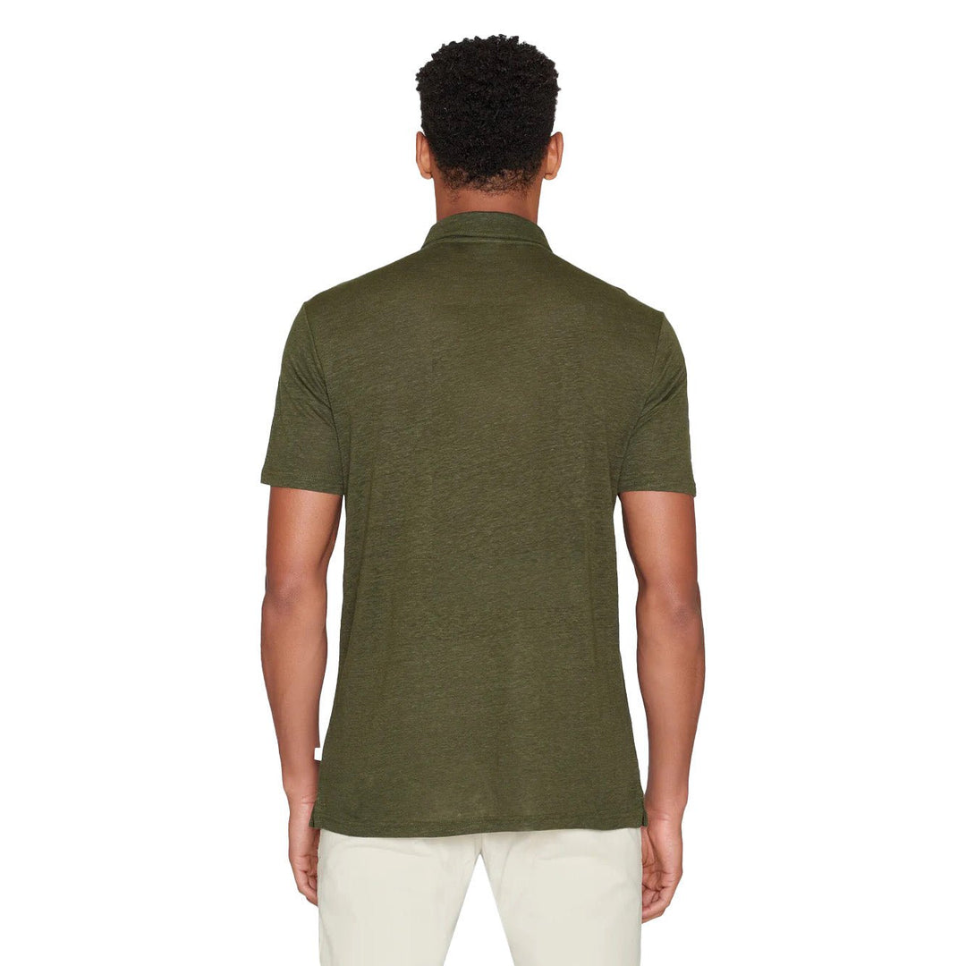 Organic Linen Polo Shirt Forest Night - Merchant Menswear