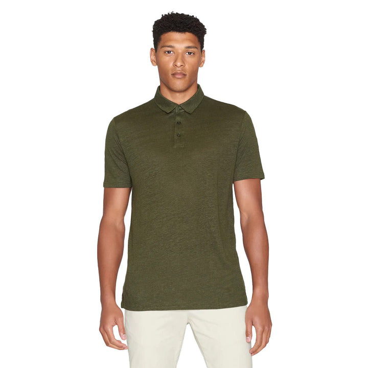 Organic Linen Polo Shirt Forest Night - Merchant Menswear