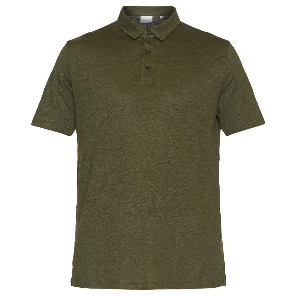 Organic Linen Polo Shirt Forest Night - Merchant Menswear