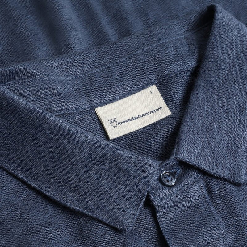 Organic Linen Polo Shirt Vintage Indigo - Merchant Menswear