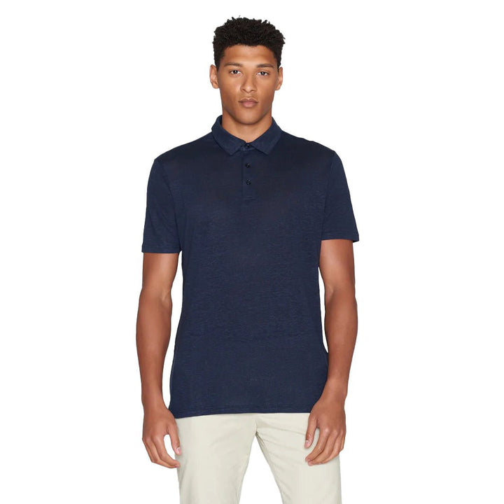 Organic Linen Polo Shirt Vintage Indigo - Merchant Menswear