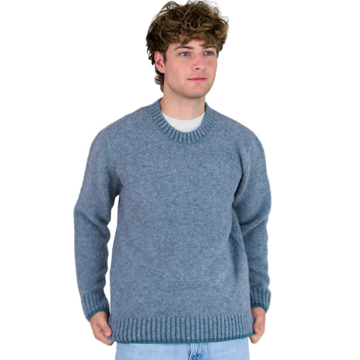 Origin Knitwear Piccadilly Crew Mid Grey / Caspian - Merchant Menswear