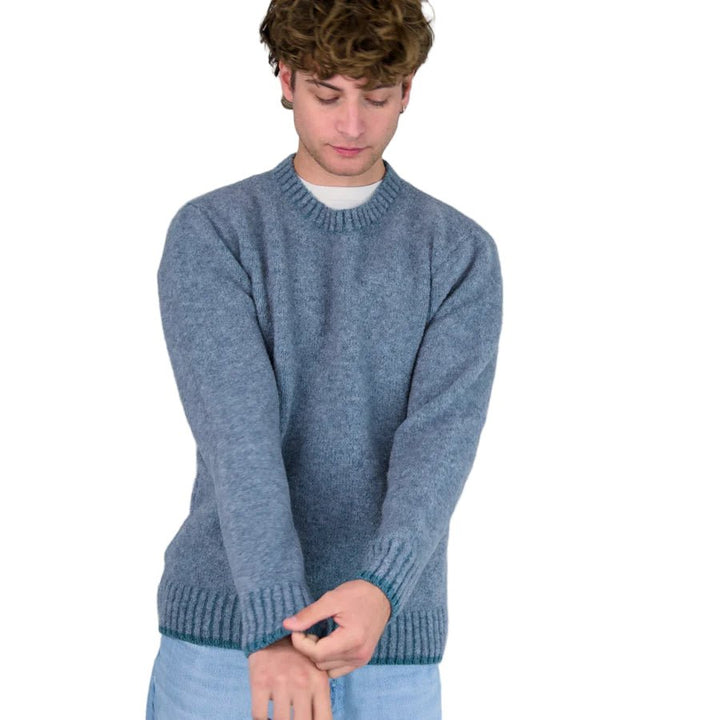 Origin Knitwear Piccadilly Crew Mid Grey / Caspian - Merchant Menswear