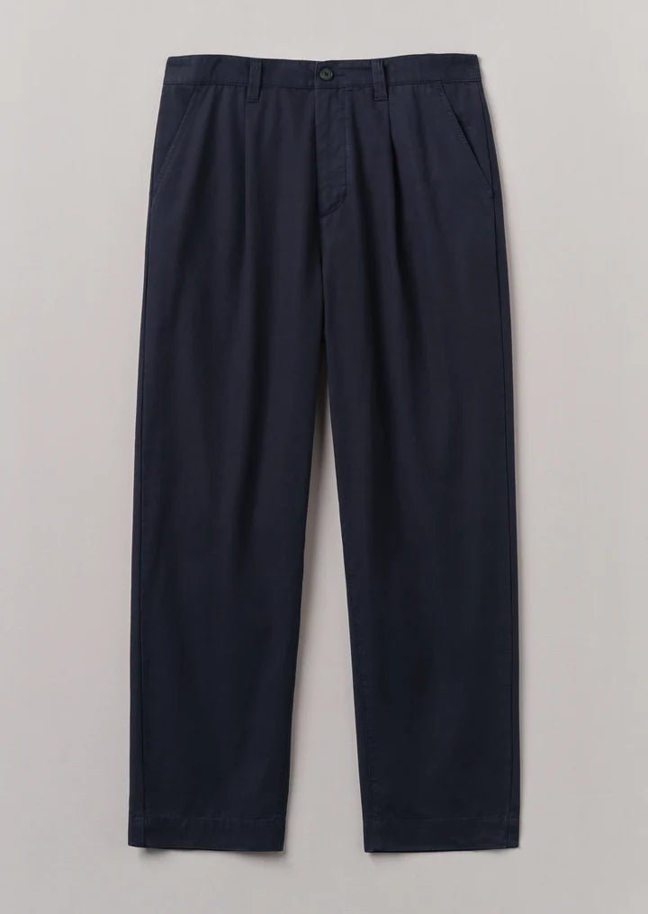 Otto Cotton Pleat Trousers Navy. - Merchant Menswear