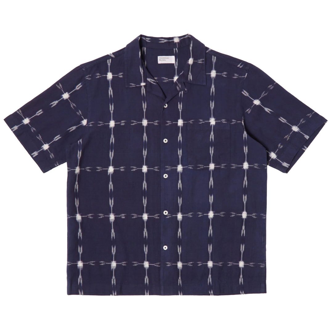 Universal Works Road Shirt In Indian Indigo Ikat Front View