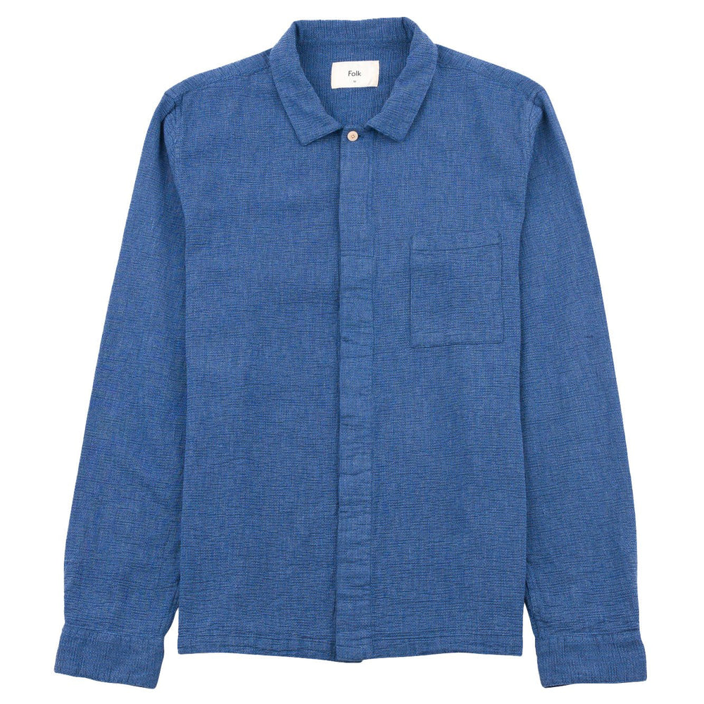 Patch Basket weave Shirt Indigo - Merchant Menswear