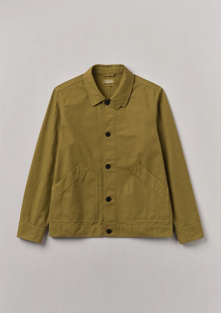 Patch Pocket Organic Cotton Coach Jacket Warm Olive - Merchant Menswear