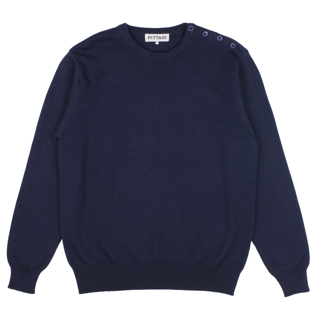 Pittari Knitwear Button Neck Crew Navy. - Merchant Menswear