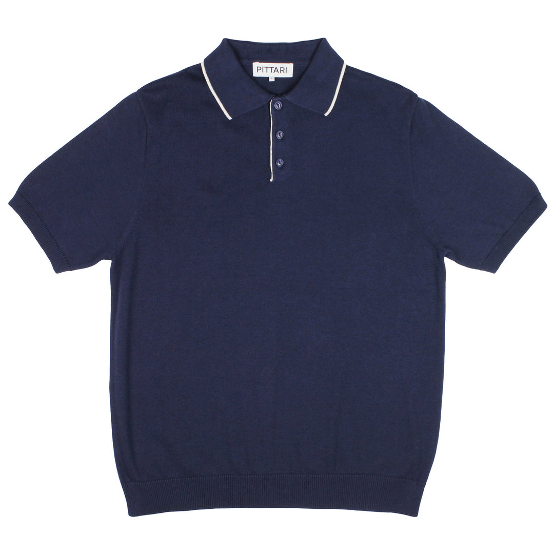 Pittari Knitwear Cotton Polo Tip Navy - Merchant Menswear