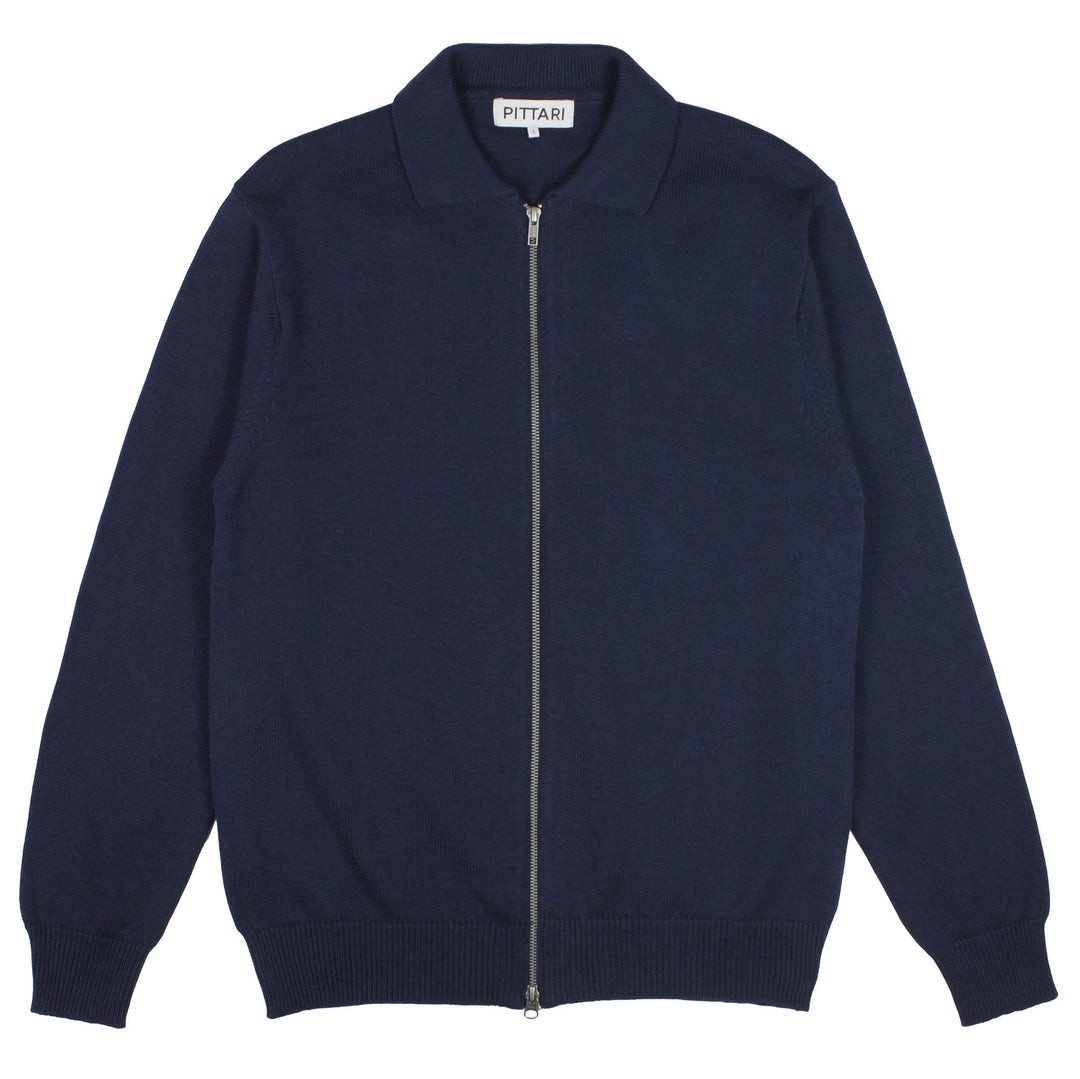 Pittari Knitwear Full Zip Cotton Cardigan Navy - Merchant Menswear
