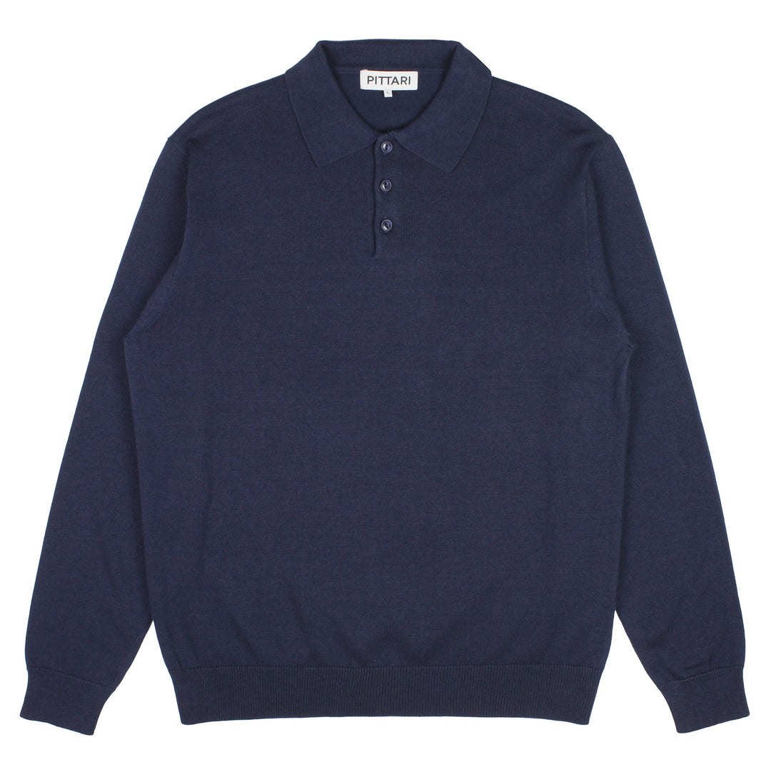 Pittari Knitwear L/S Cotton Polo Navy - Merchant Menswear