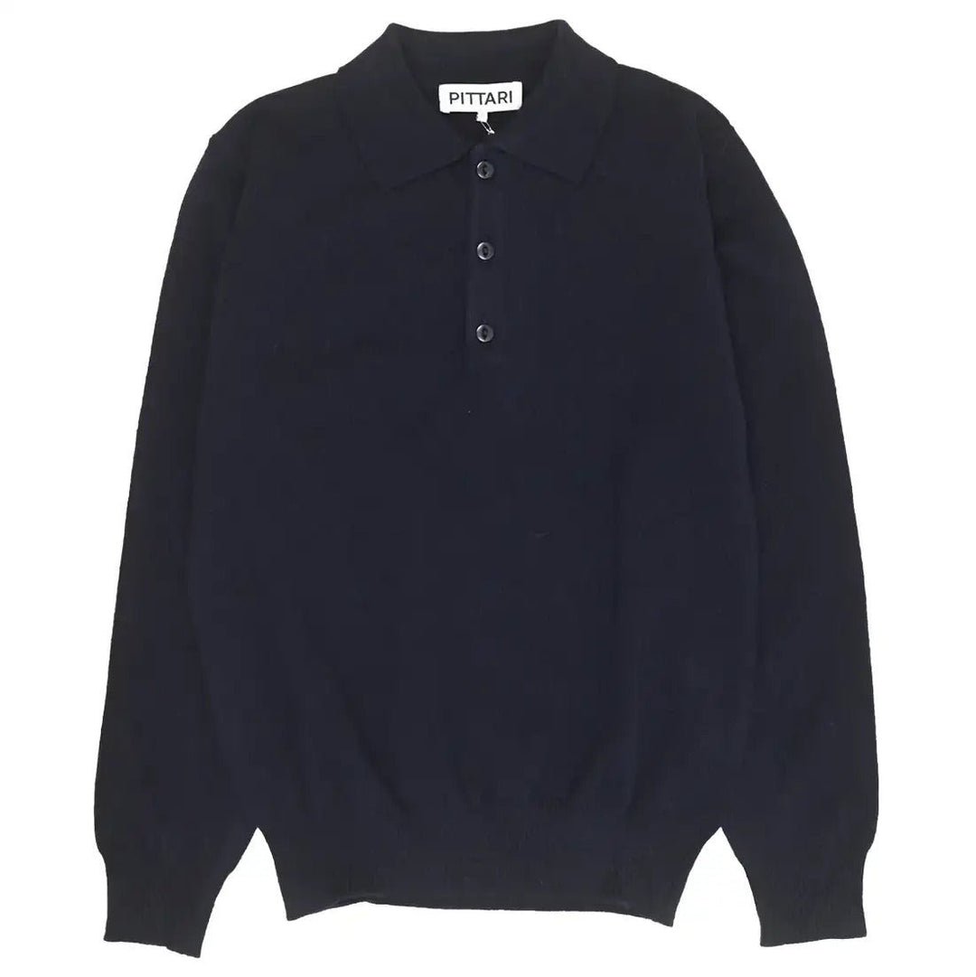 Pittari Knitwear L/S Merino Polo Navy - Merchant Menswear