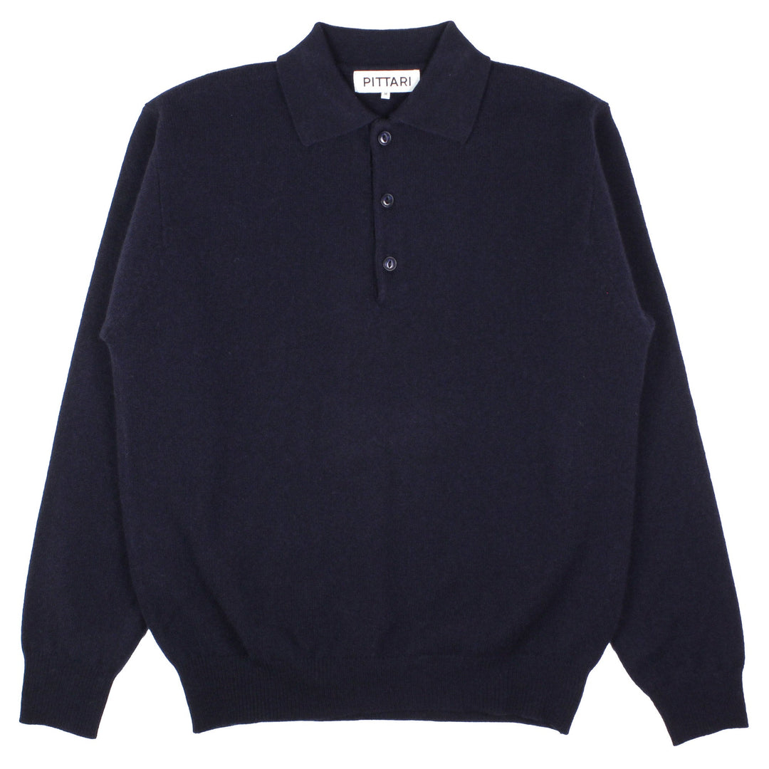 Pittari Knitwear L/S Merino Polo Navy - Merchant Menswear