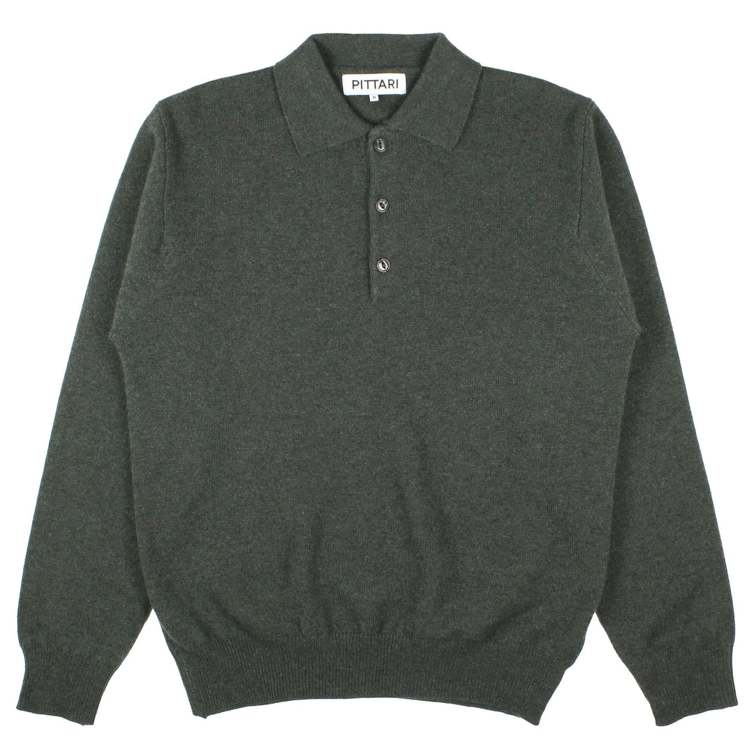 Pittari Knitwear L/S Merino Polo Seaweed - Merchant Menswear