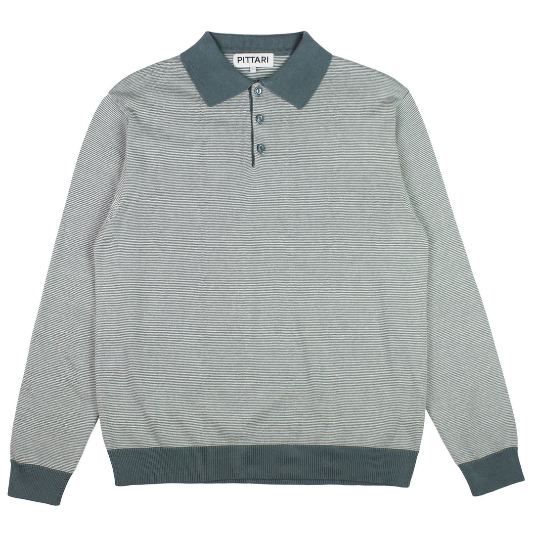 Pittari Knitwear L/S Micro Stripe Polo Bottiglia - Merchant Menswear