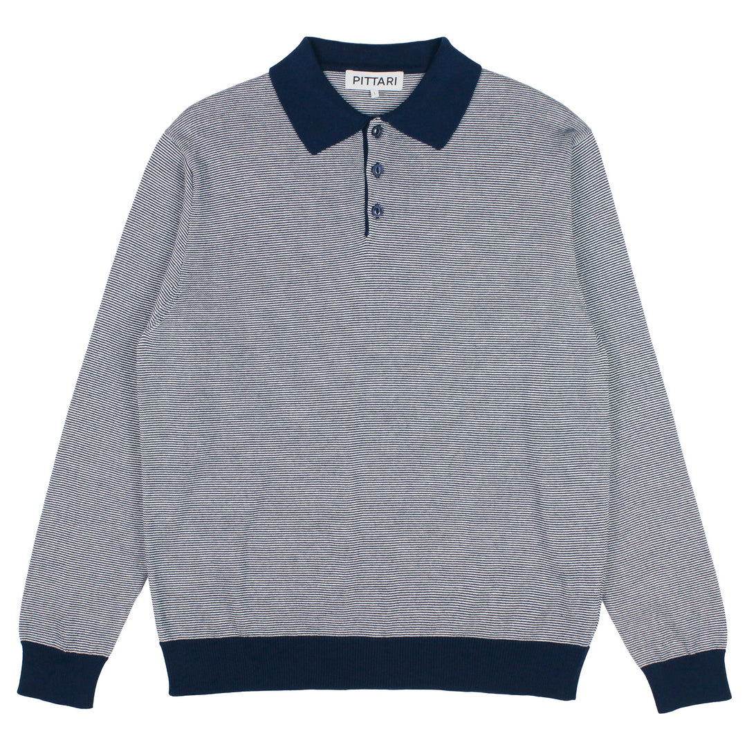 Pittari Knitwear L/S Polo Micro Stripe Navy - Merchant Menswear