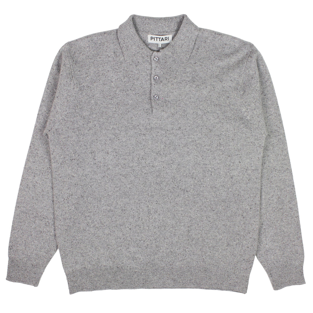 Pittari Knitwear L/S Wool/Silk Polo Asteroid - Merchant Menswear