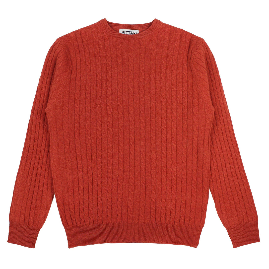 Pittari Knitwear Mini Cable Lambswool Crew Ember - Merchant Menswear