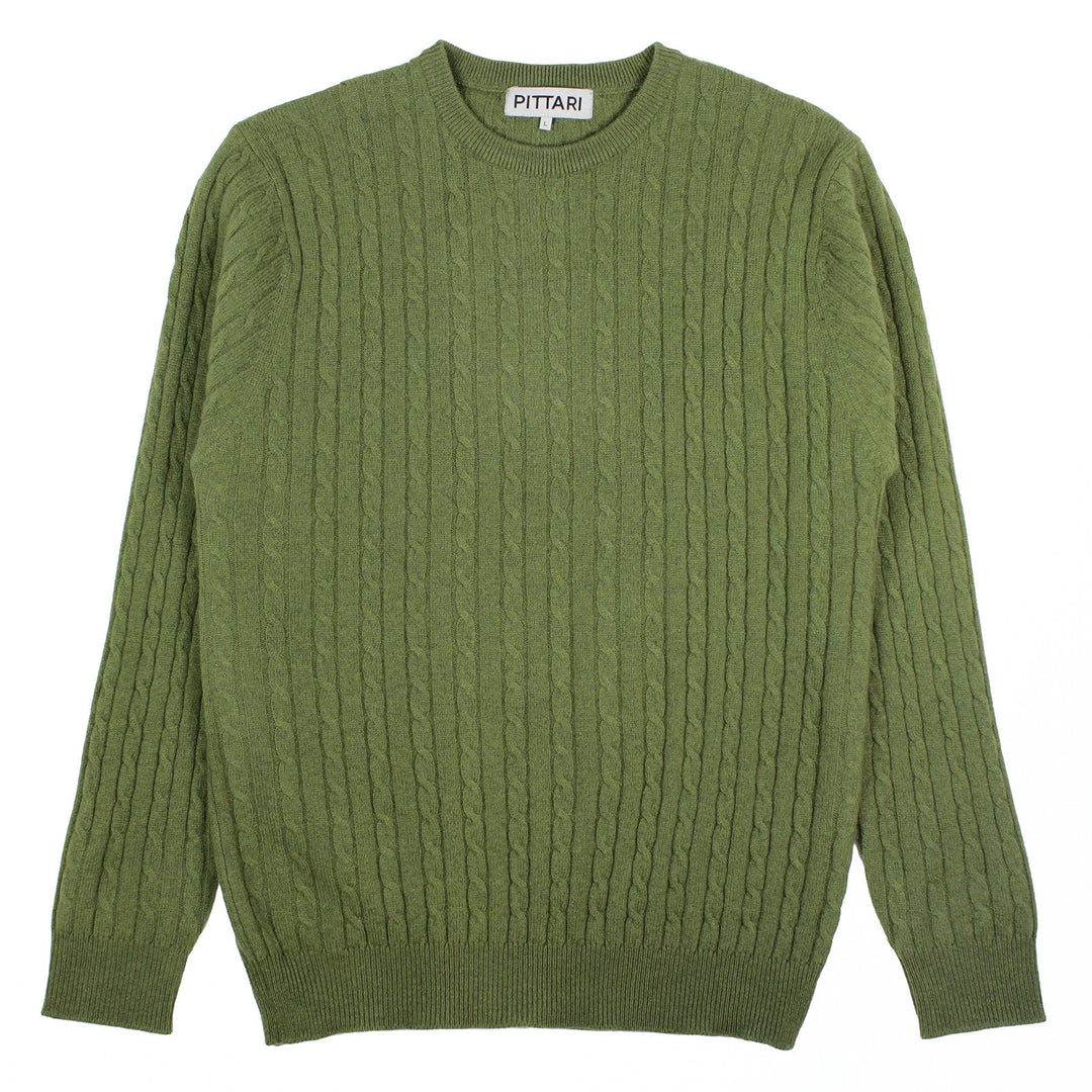 Pittari Knitwear Mini Cable Lambswool Crew Green Bean - Merchant Menswear