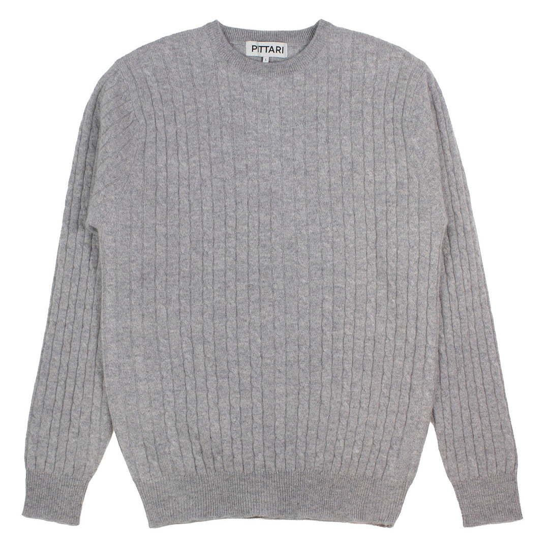 Pittari Knitwear Mini Cable Lambswool Crew Light Grey - Merchant Menswear