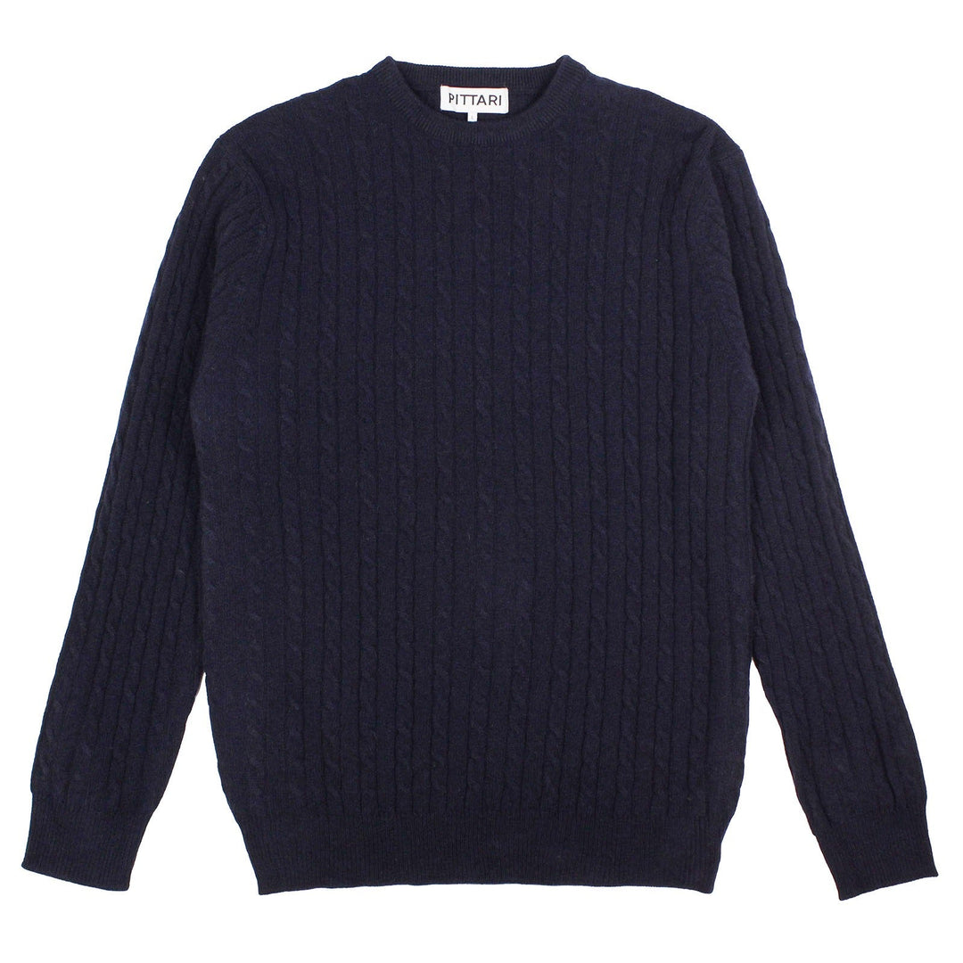 Pittari Knitwear Mini Cable Lambswool Crew Navy - Merchant Menswear