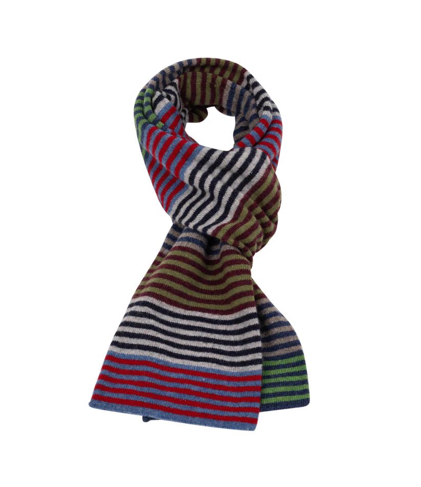 Pittari Knitwear Multi Stripe Scarf Greens & Blues - Merchant Menswear