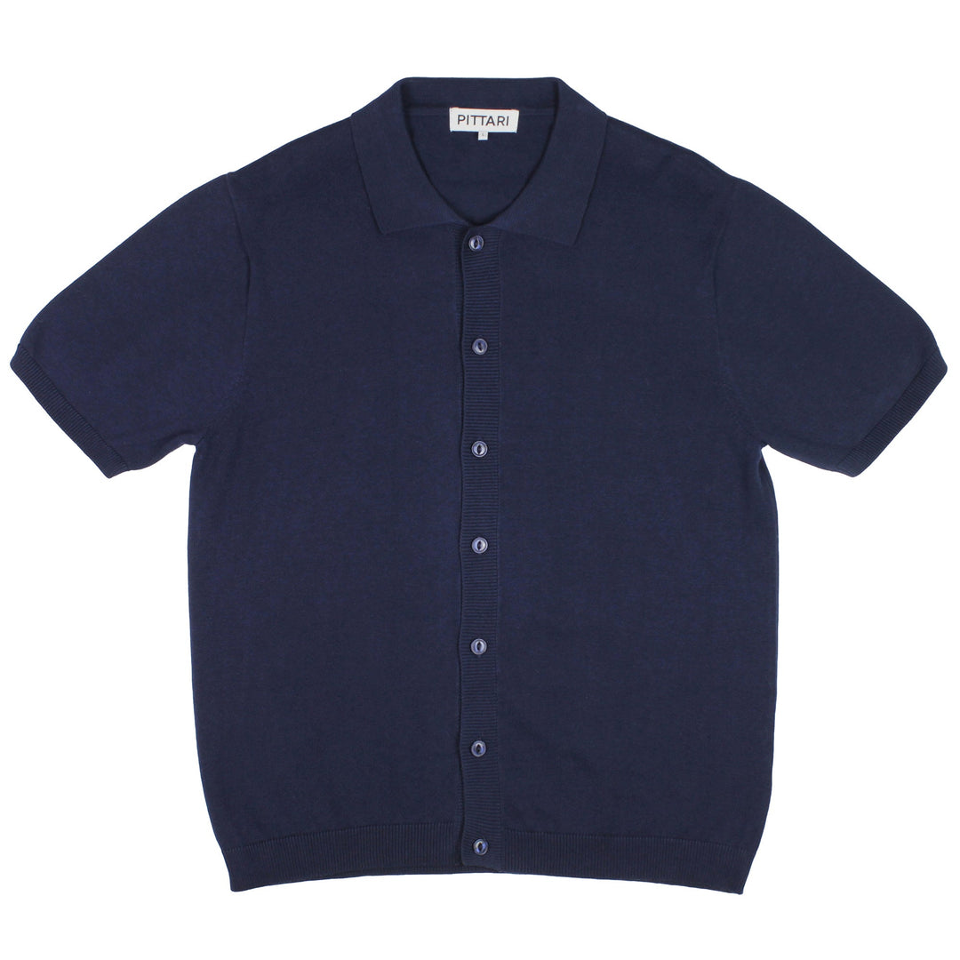 Pittari Knitwear Otto Plain Cotton Knitted Shirt Navy - Merchant Menswear