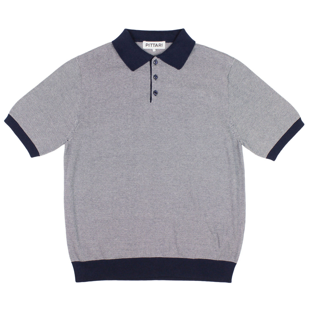 Pittari Knitwear Polo S/S Micro Stripe Navy - Merchant Menswear