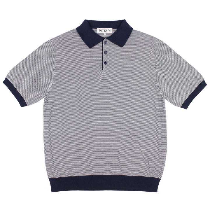 Pittari Knitwear Polo S/S Micro Stripe Navy - Merchant Menswear