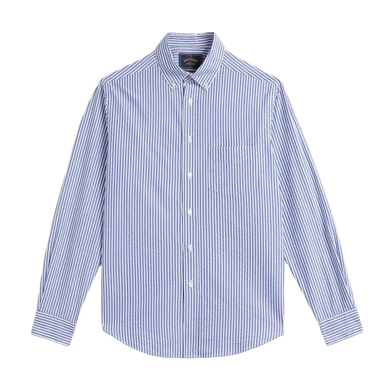 Portuguese Flannel Atlantico Classic Seersucker Stripe Shirt Blue - Merchant Menswear