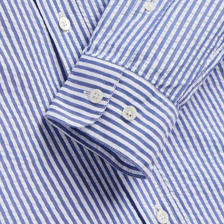 Portuguese Flannel Atlantico Classic Seersucker Stripe Shirt Blue - Merchant Menswear