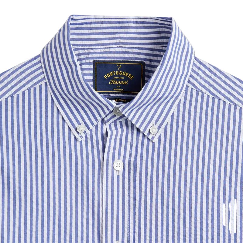 Portuguese Flannel Atlantico Classic Seersucker Stripe Shirt Blue - Merchant Menswear