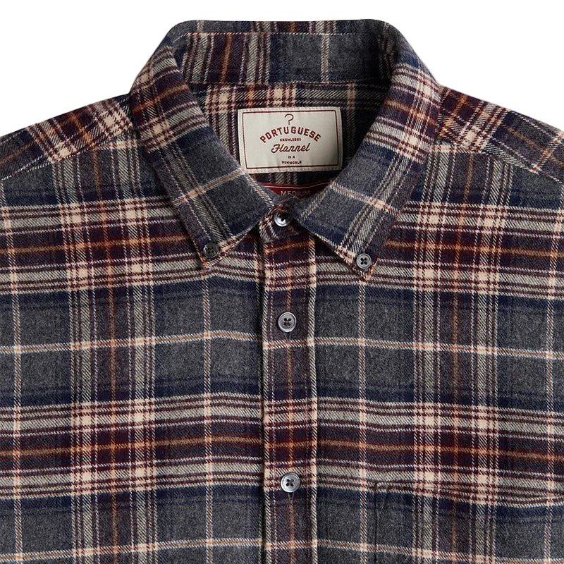 Portuguese Flannel Augusta Flannel Check Shirt Grey - Merchant Menswear