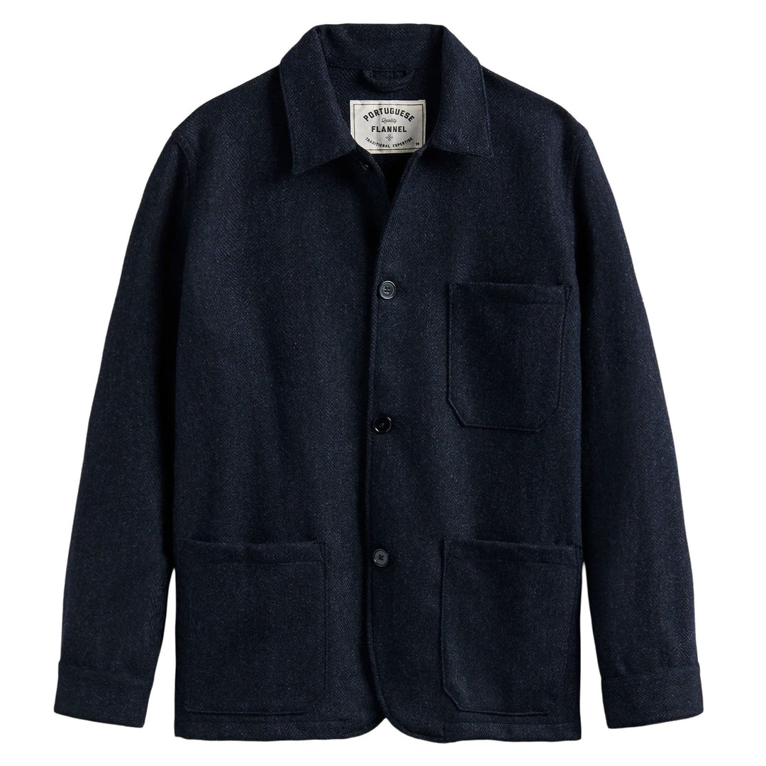 Portuguese Flannel Labura Herringbone Wool Chore Jacket Navy - Merchant Menswear