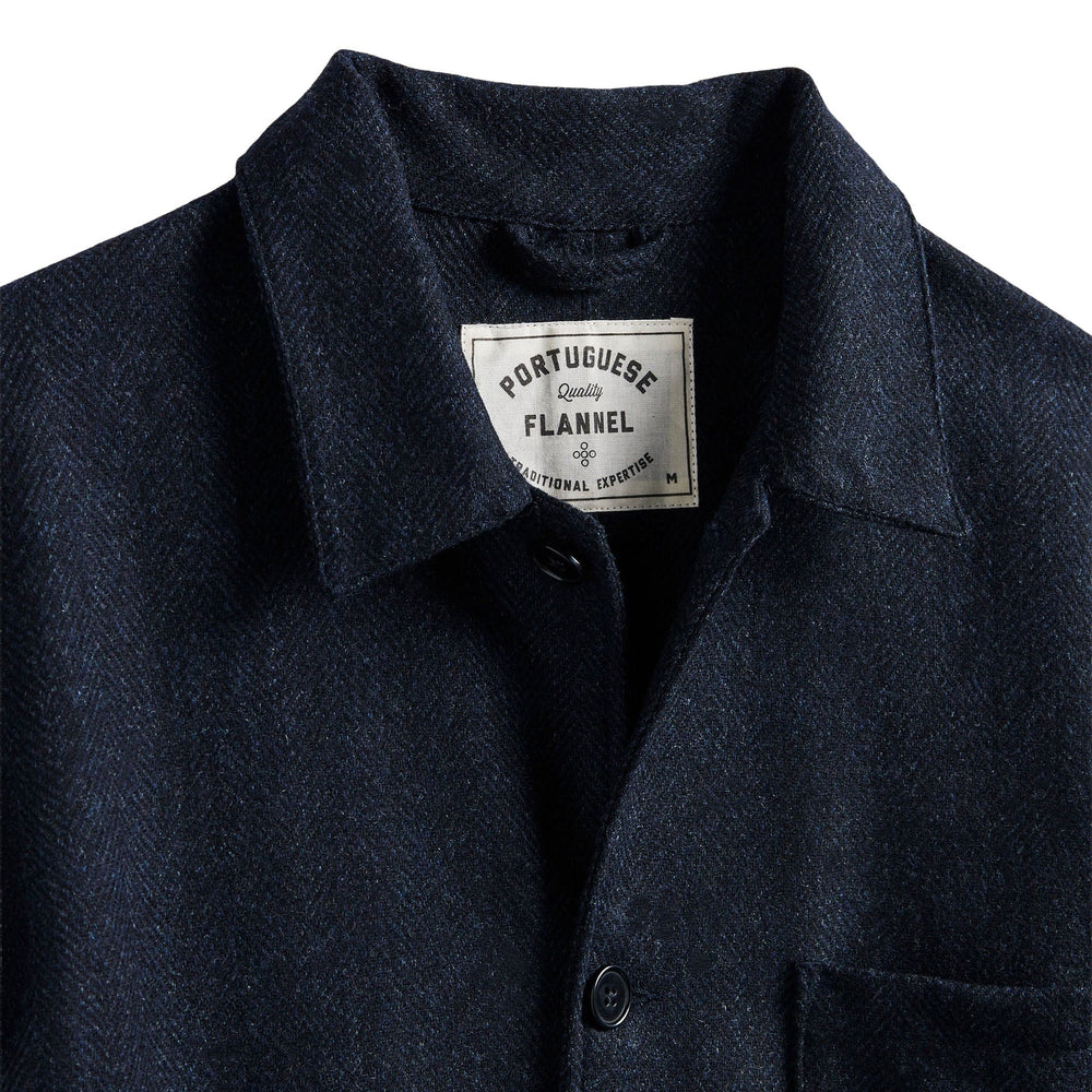 Portuguese Flannel Labura Herringbone Wool Chore Jacket Navy - Merchant Menswear