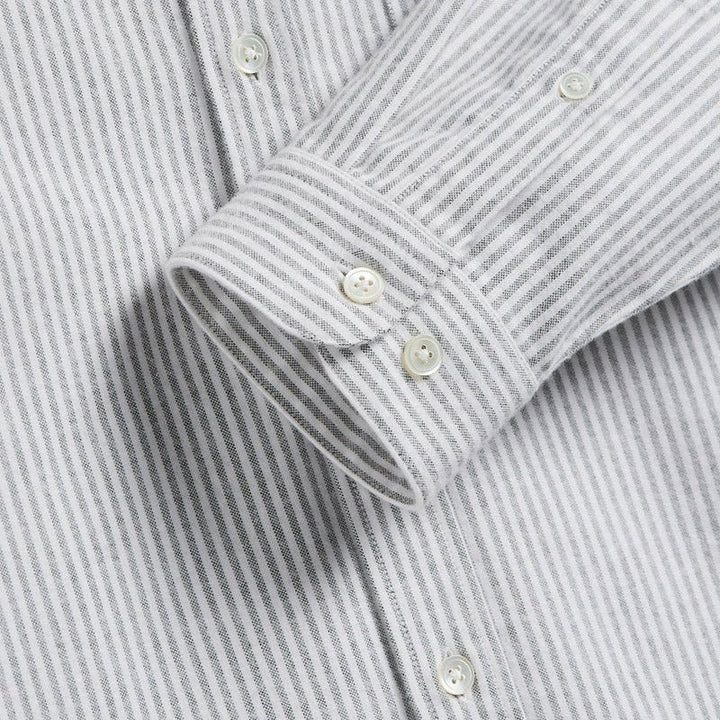Portuguese Flannel Oxford Bengal Stripe Shirt Moss Green - Merchant Menswear