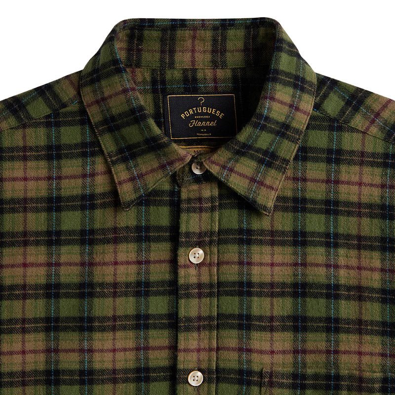 Portuguese Flannel Parque Brushed Cotton Plaid Shirt Moss Green - Merchant Menswear
