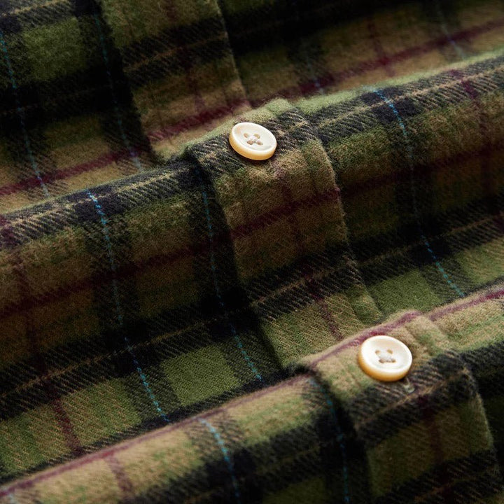 Portuguese Flannel Parque Brushed Cotton Plaid Shirt Moss Green - Merchant Menswear