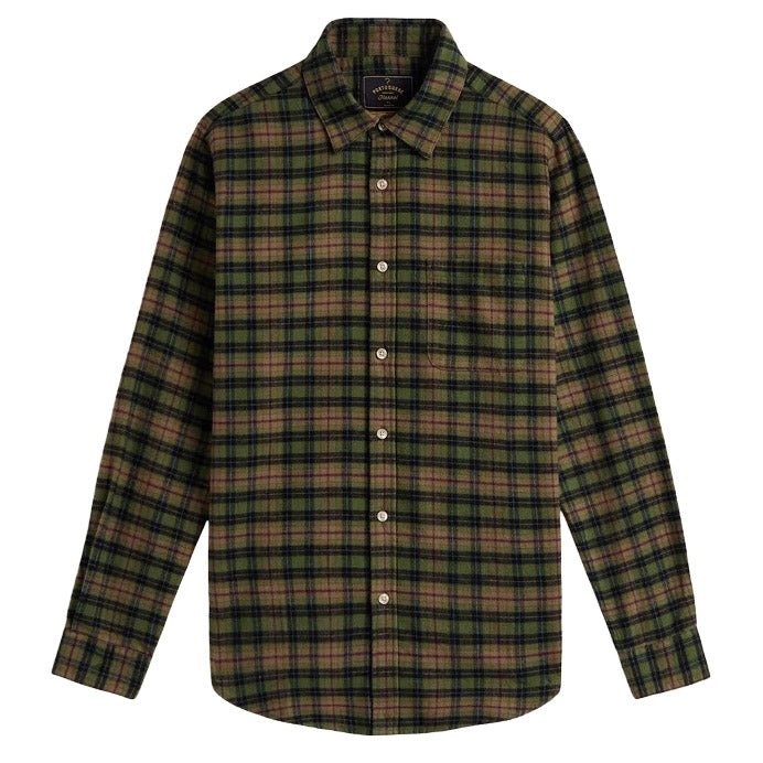 Portuguese Flannel Parque Brushed Cotton Plaid Shirt Moss Green - Merchant Menswear