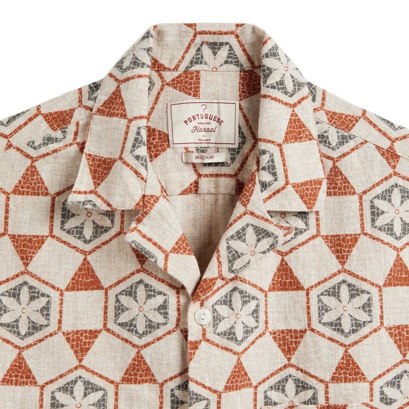 Portuguese Flannel Pavement Tile Effect Shirt Natural/Blue - Merchant Menswear