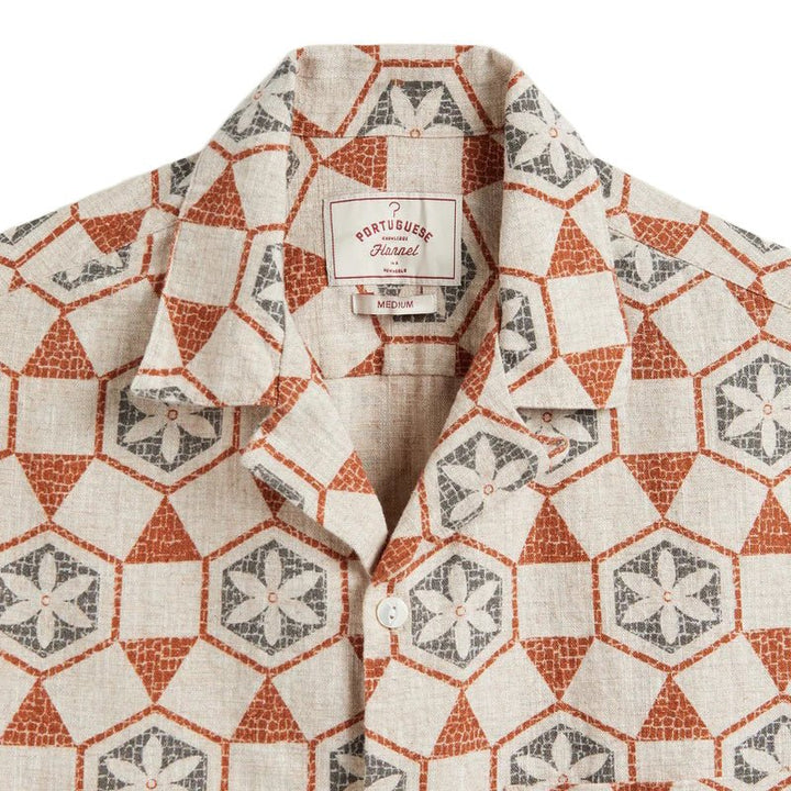 Portuguese Flannel Pavement Tile Effect Shirt Natural/Blue - Merchant Menswear