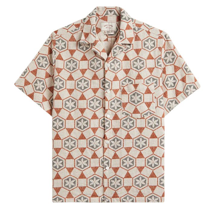 Portuguese Flannel Pavement Tile Effect Shirt Natural/Blue - Merchant Menswear