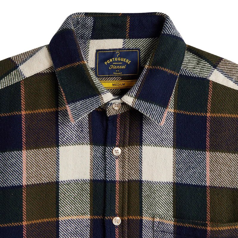 Portuguese Flannel Pine Multi Check Shirt Blue / Green - Merchant Menswear