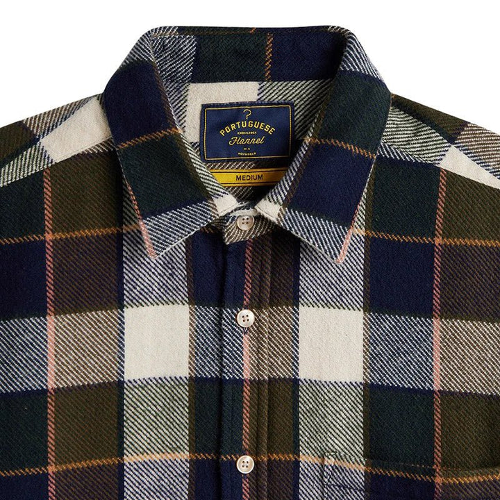 Portuguese Flannel Pine Multi Check Shirt Blue / Green - Merchant Menswear