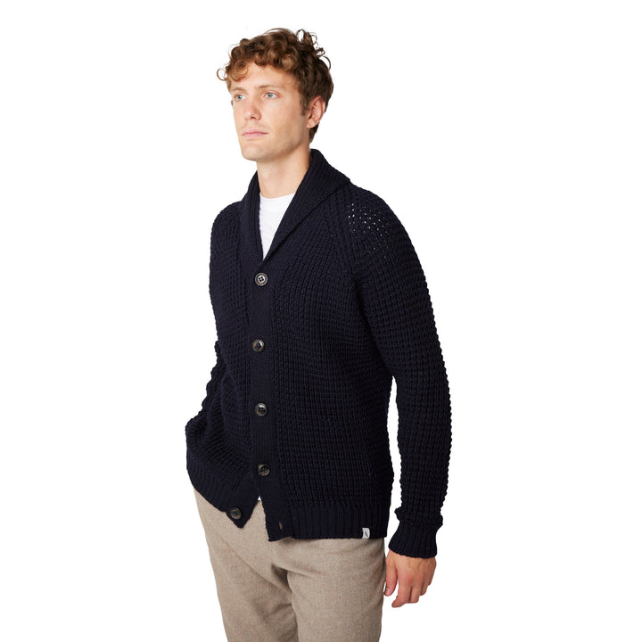 Waffle Shawl Cardigan Navy