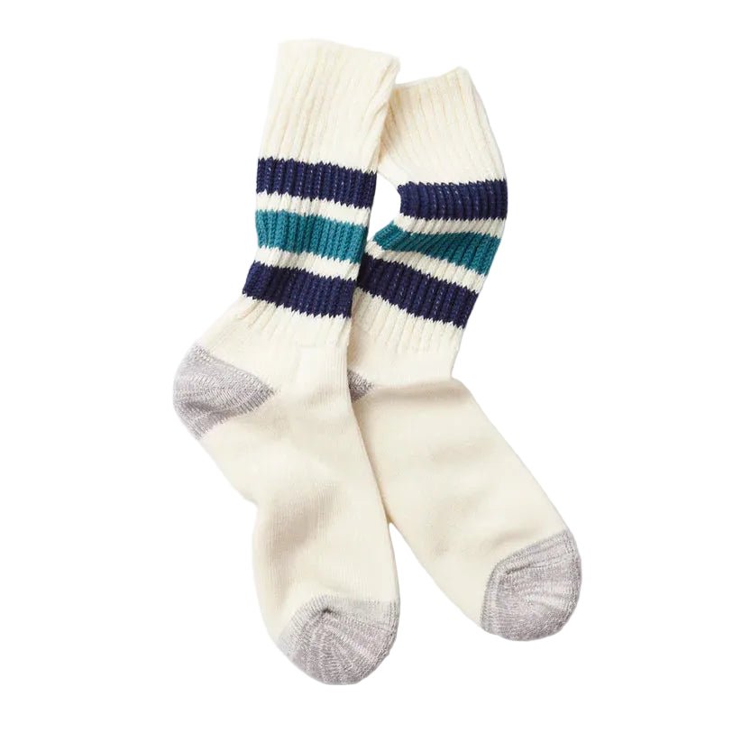 RoToTo Coarse Rib Old School Socks Navy/Green - Merchant Menswear